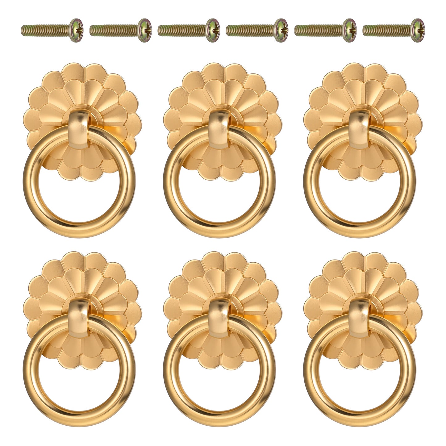 Zyghjort Antique Drawer Pulls, 6 Pcs Antique Brass Cabinet Knobs Vintage Cabinet Pulls Dresser Ring Pull for Drawer Closet Cupboard