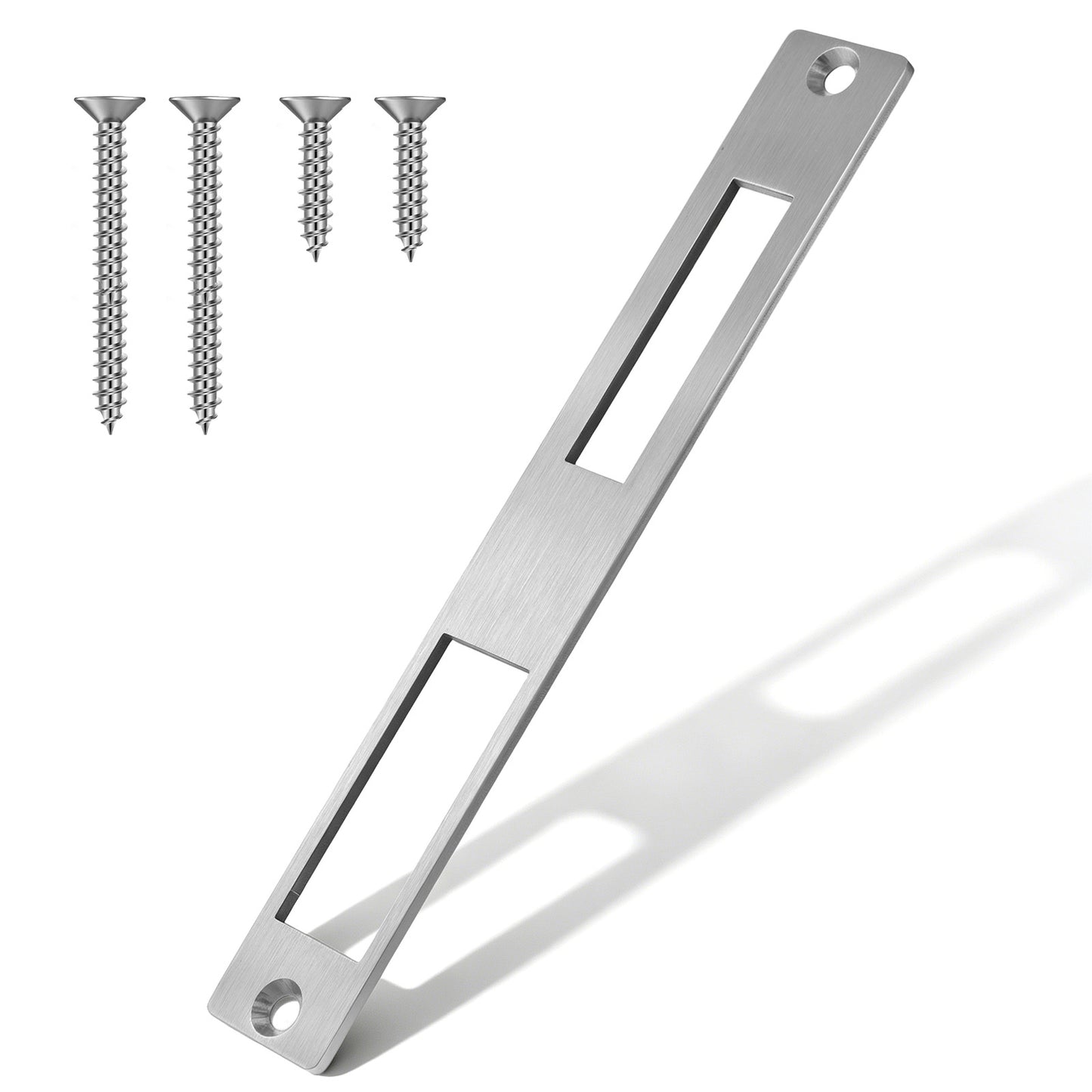 Deadbolt Strike Plate, Door Latch Plate 172mm x 23.7mm Stainless Steel Flat Strike Plates for Exterior Interior Doors Electric Door Opener Silver(Fully Enclosed)