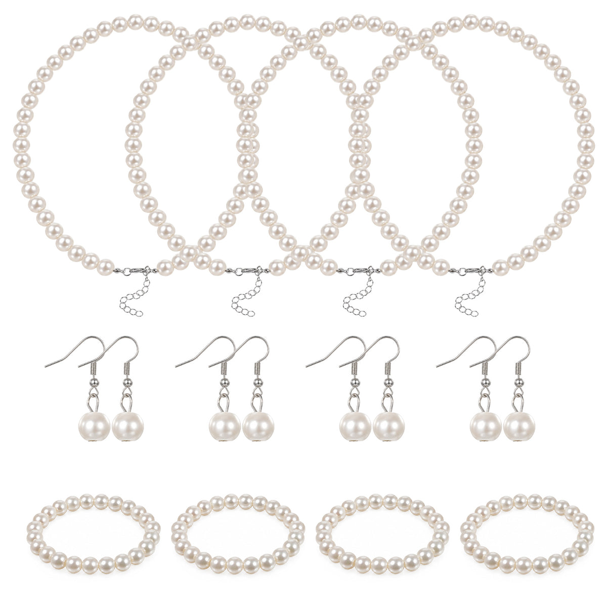 12 Pcs Pearl Necklace and Earring Set, Pearl Necklace Jewelry Set for Women