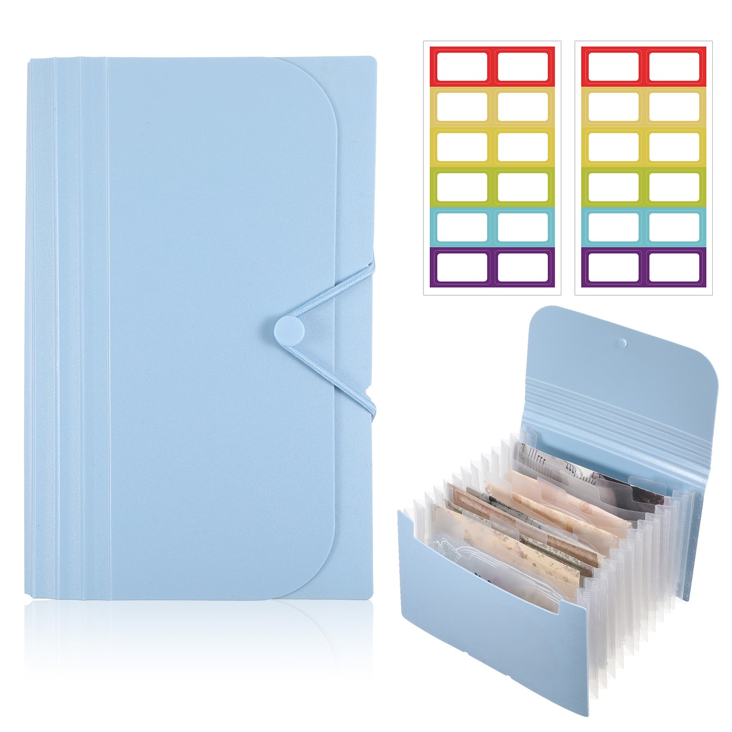 Sticker Storage Organizer with 12 Expandable Pockets Sticker Album for Collecting Stickers Multi-Layer Desktop Binder for Scrapbook Washi Tape Organizer with Tabs Cards (Blue)