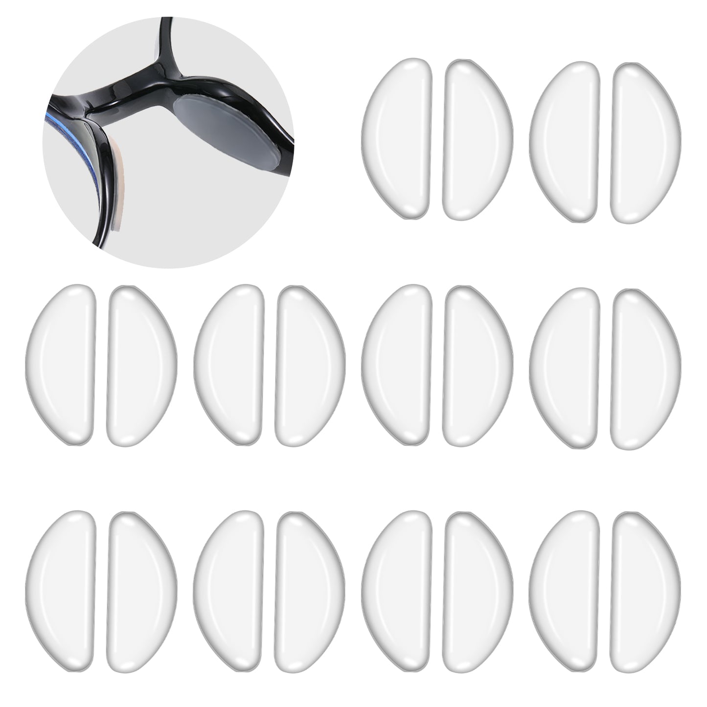 10 Pairs of Eyeglass Nose Pads, Silicone Glasses Nose Pads Adhesive Anti-Slip Pad 1mm Clear Non-Slip Self Adhesive Grips Glasses Replacement Cushion for Eyeglasses Sunglasses