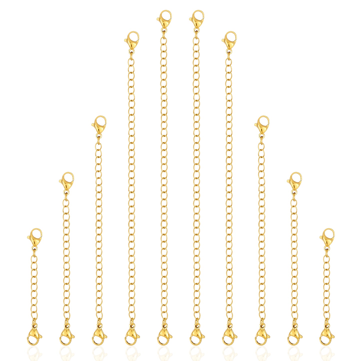 Stainless Steel Necklace Extenders, 10PCS Gold Chain Extenders for Jewelry Making, Adjustable Lobster Clasp Extender Chains for Necklaces, Bracelets, Anklets (Assorted Sizes 2-6 Inch)