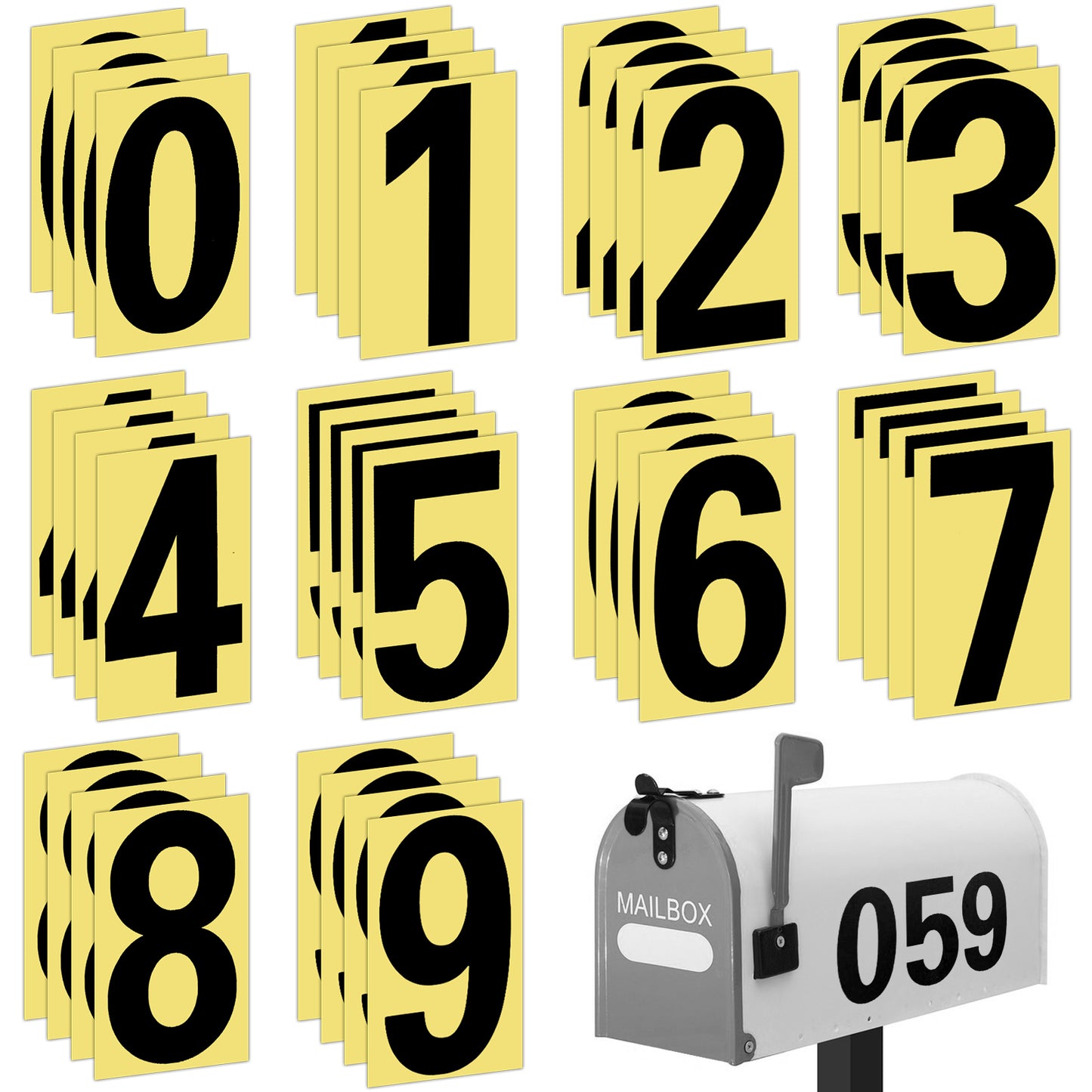 Vin Beauty Number Stickers, 4 Sets Large 4 inch 0-9 House Numbers Self Adhesive Numbers Stickers Wheelie Bin Stickers Bin Numbers for Wheelie Bins,Black