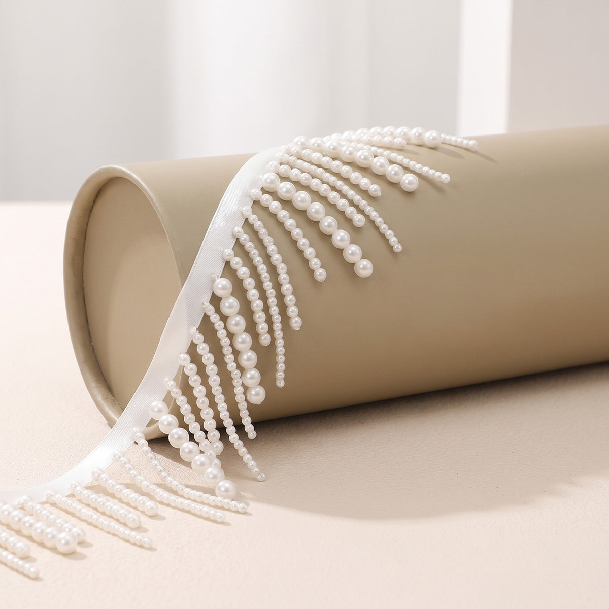 1 Yard Pearl Beaded Tassel Trim Fringe, Lace Trim Tassel, Pearl Fringe