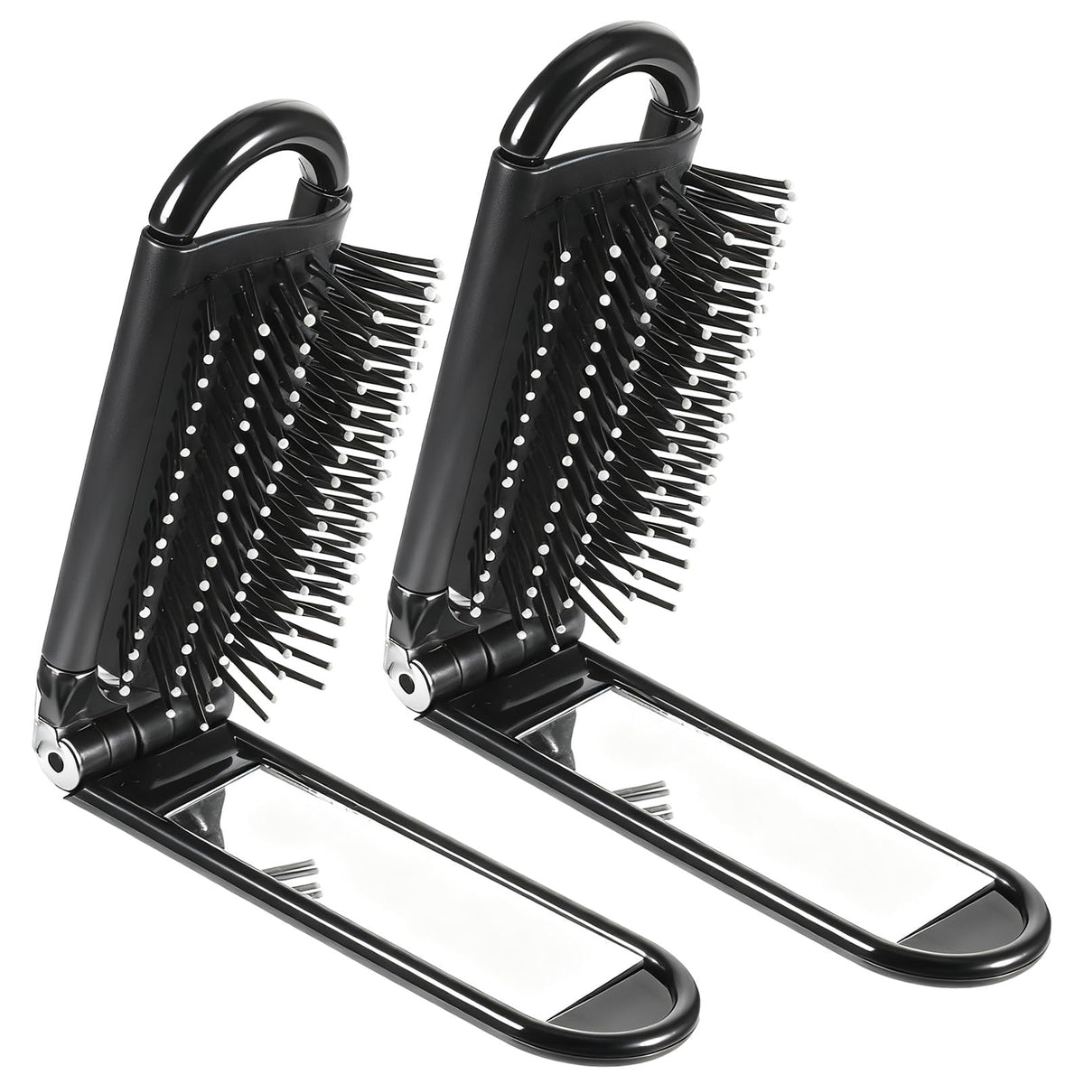 2 Stück Faltbare Reisehaarbürste mit Spiegel, Tragbare Mini Haarbürste Klappbürste Kompakt Haarmassagekamm Haarstyling-Tools für Männer Frauen Zuhause Reisen (Schwarz)
