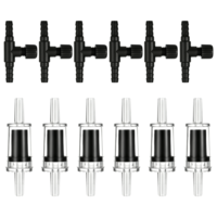 Psyqtsuary Aquarium Air Pump Accessories, 12 Pcs One Way Check Valve Aquarium Plastic Aquarium Air Valve for Fish Tank 3/16" Aquariums Tubing (6 Check Valves +6 Control Valves) (Black)