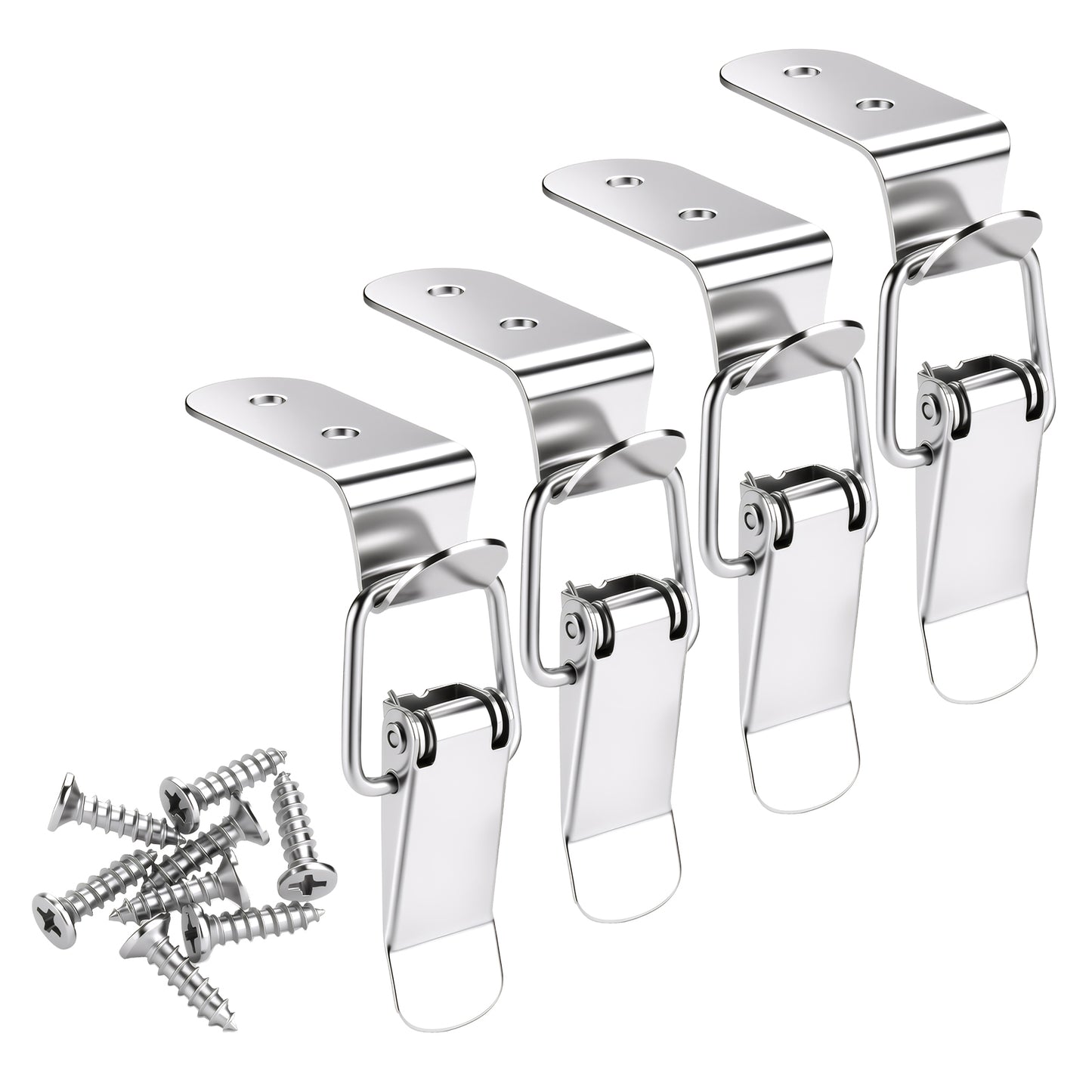 4PCS Draw Latch, Latches and Catches, 90 Degree Latch Stainless Steel Spring Toggle Silver Lock with Clasp Buckle Latchs for Box Cabinet Door Barn Wooden Case Toolboxes