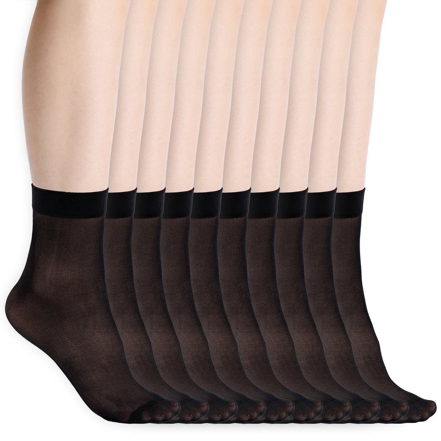 Skrfren 10 Pairs Women's Sheer Ankle High Socks, 20D Transparent Comfortable Silk sheer Socks, Black