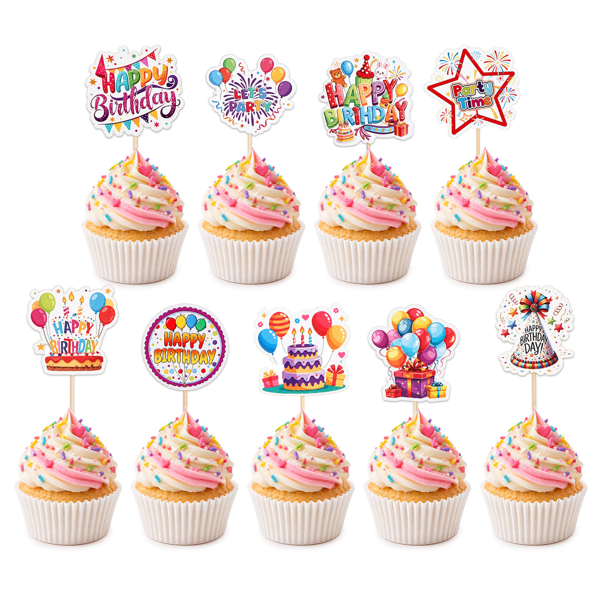 36 PCS Cupcake Toppers Birthday,Colorful Balloon Star