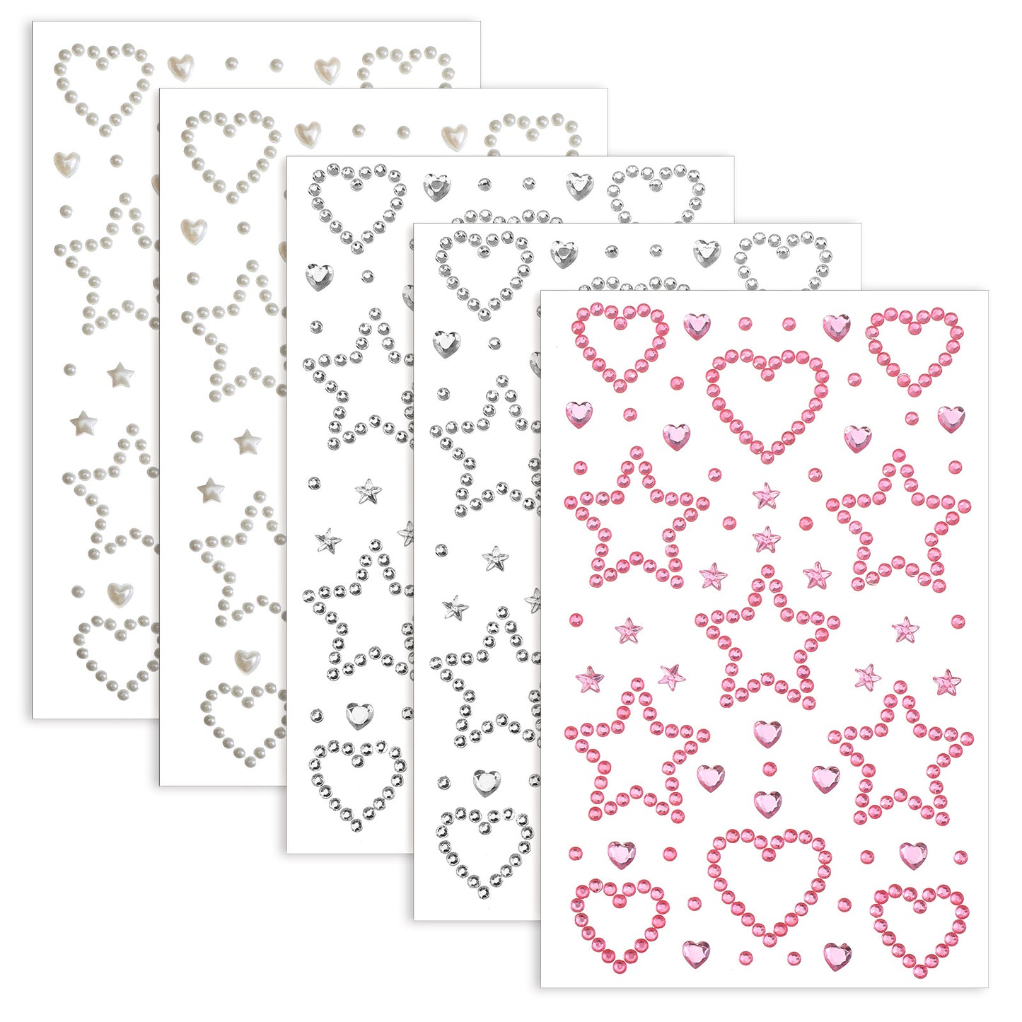 5PCS Rhinestone Stickers, Face Gems Stickers, Star Gem Sticker Jewels, Self-Adhesive Acrylic Gemstone Sticker, Stick on Gems Rhinestones, Face Jewels for Women (Multiple Patterns