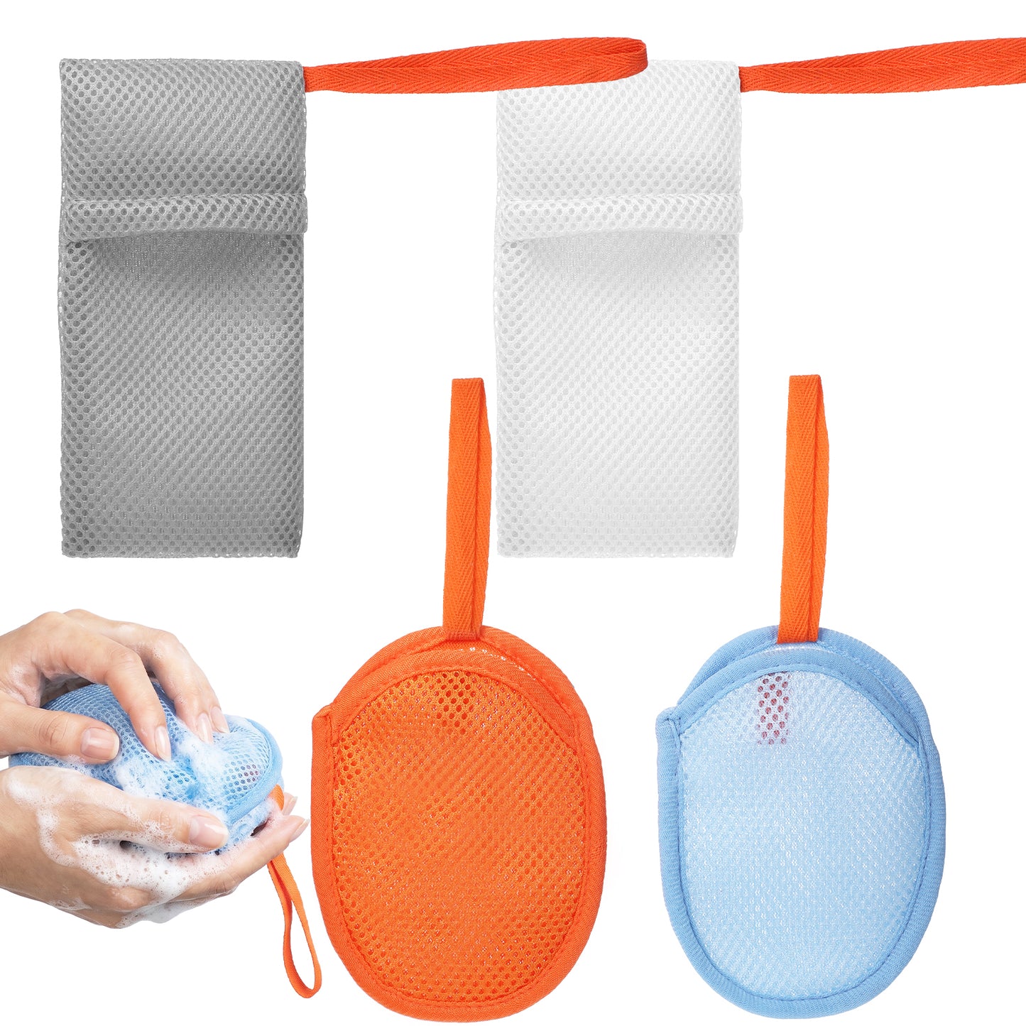 4 Pcs Soap Bags for Soap Bars, Exfoliating Soap Pouch Includes Oval and Rectangular Mesh Bar Soap Scrubber Body Scrubber Shower Sponge for Women and Men Shower Bathing Accessories