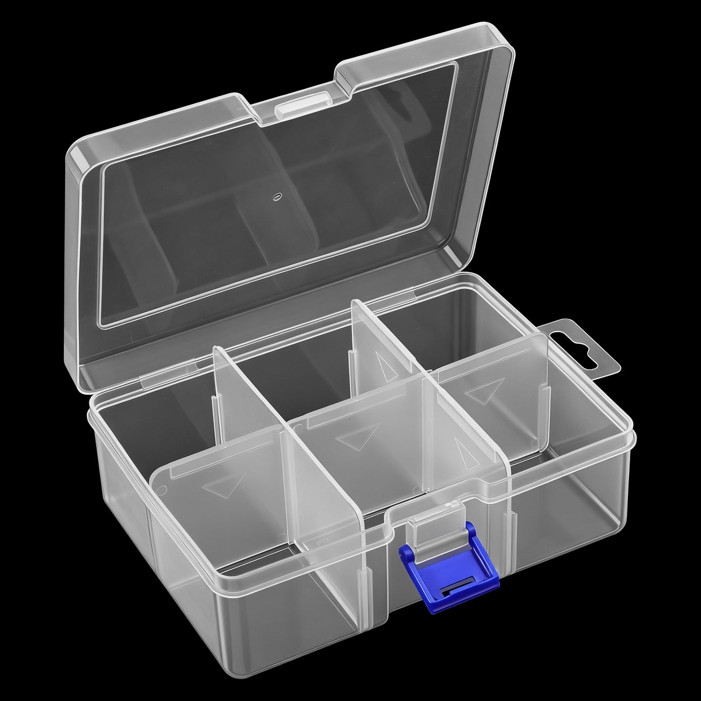 Xelsluthe Clear Plastic Jewelry Organizer Box, 6 Grids 6.29 Inch X 4.52 Inch Clear Organizer Box, Adjustable Grids Storage Container for Earrings, Beads, Crafts, Tools, Small Items