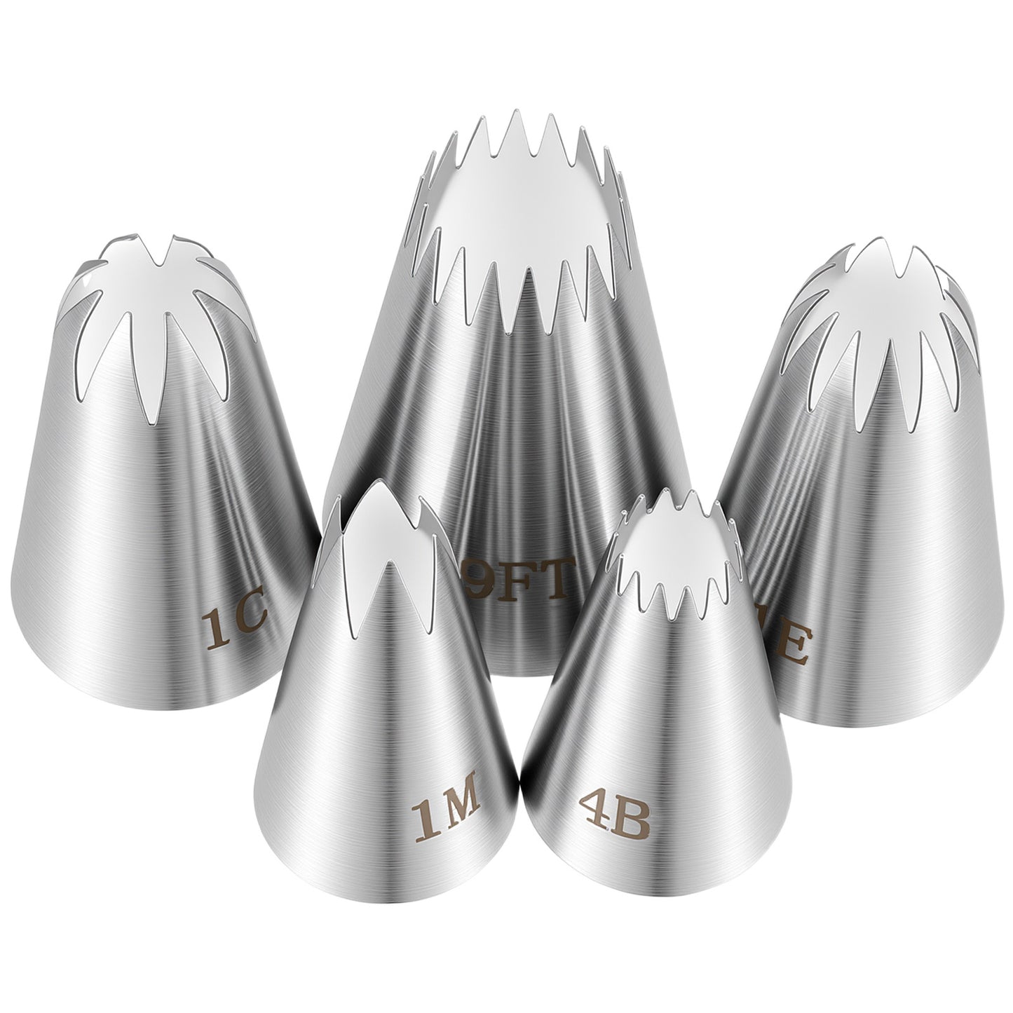 5 Pack Stainless Steel Large Piping Tips Icing Tips 9FT 1C 1E 1M 4B Star Tip for Piping Cake Decorating Tools for Cooking Baker