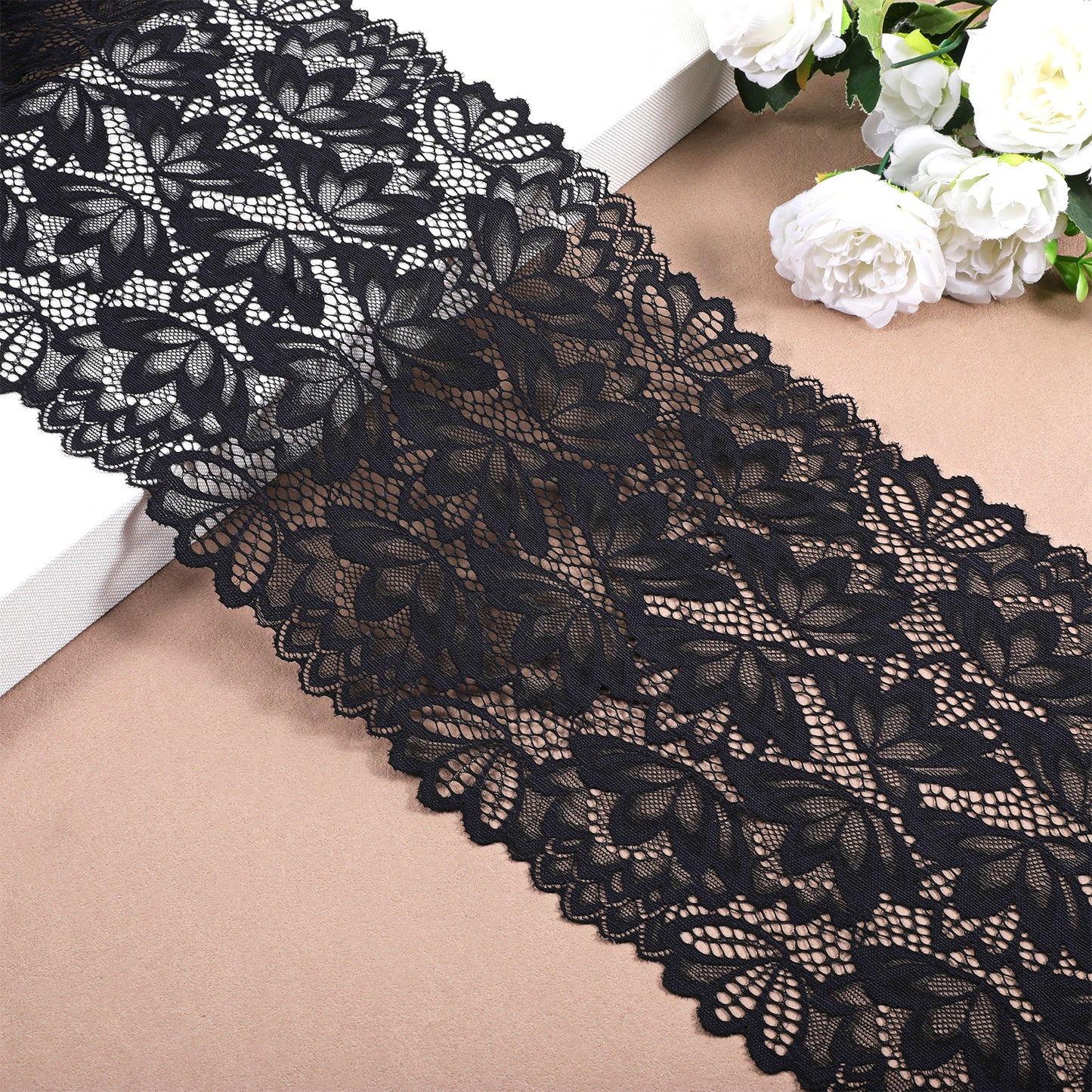 5 Yards Lace Trim Ribbon, 9" Wide Stretchy Lace Ruffle Trim
