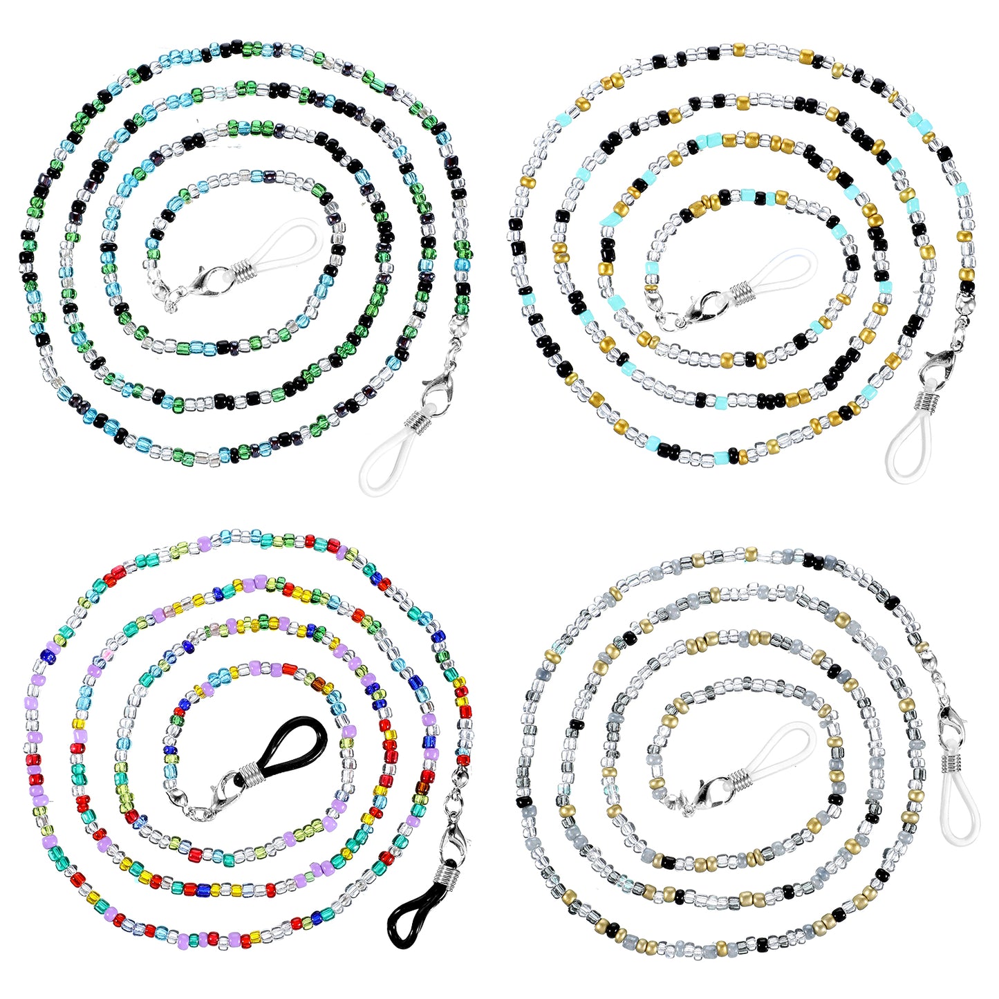 Xthrotsenk 4 Pcs Eyeglasses Strap Sunglasses Beaded Lanyard Eyeglasses Holders Around Neck Eyeglass Chains for Women, Face Mask Chains Clamp Eyewear Retainer Strap with Eyeglass Loop