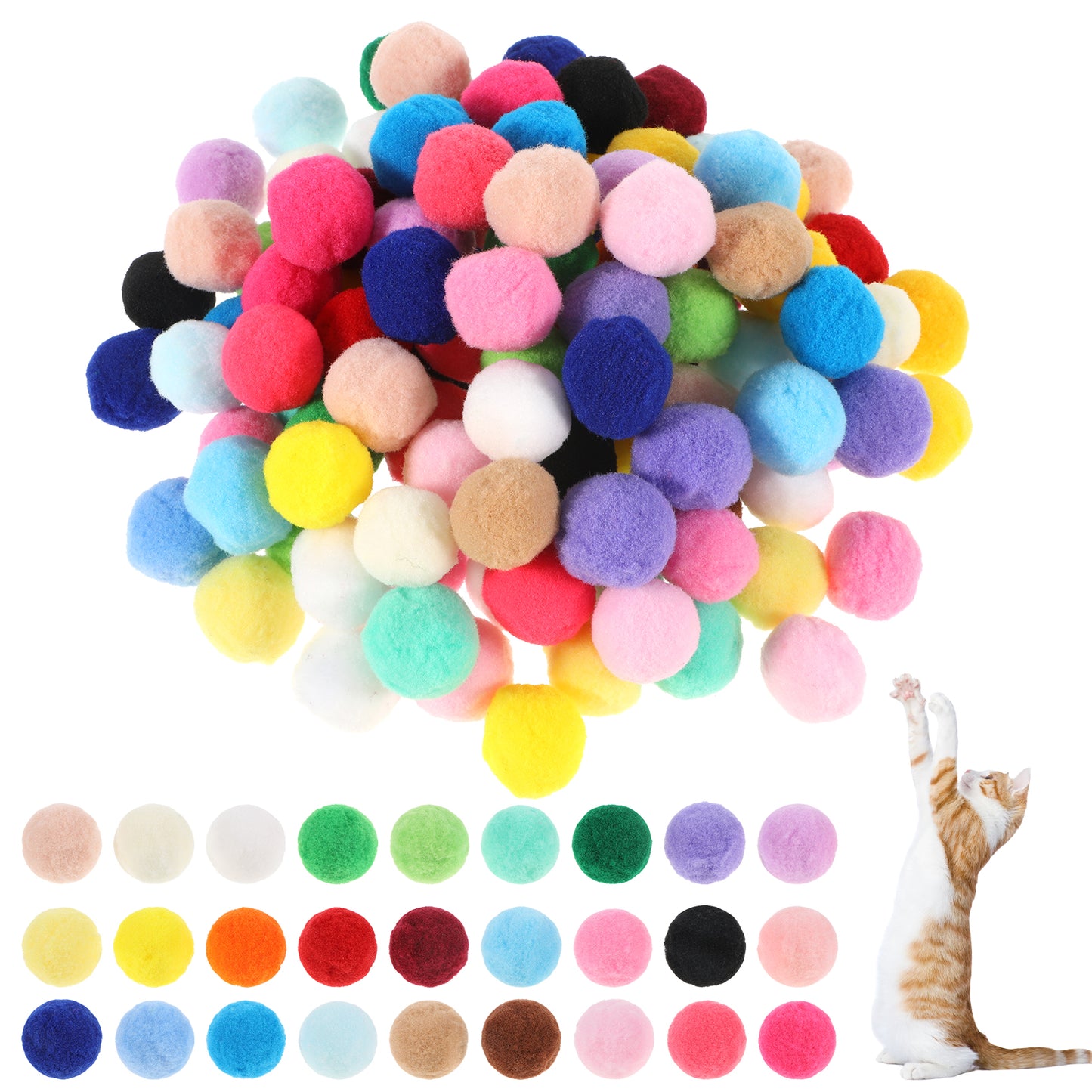 Xthrotsenk 100 Pcs Cat Toy Balls 1-inch Colorful Cat Pom Pom Balls Soft Interactive Kitten Ball Cats Exercise Toys Fuzzy Kitten Interactive Playing Quiet Toy for Cats Pet