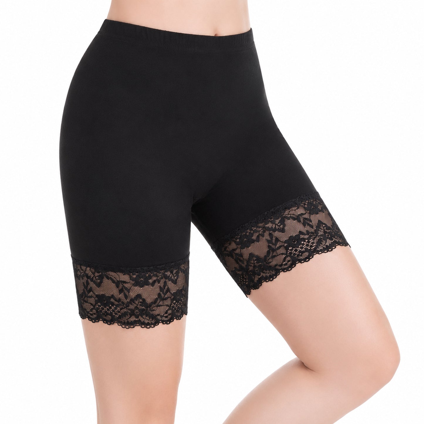 Psiriol Women's Cooling Slip Shorts for Under Dresses, Anti Chafing Shorts Under Dress, Lace Hem Slip-Shorts, Thigh Society Cooling Short, Under-Skirt Short for Women (Black