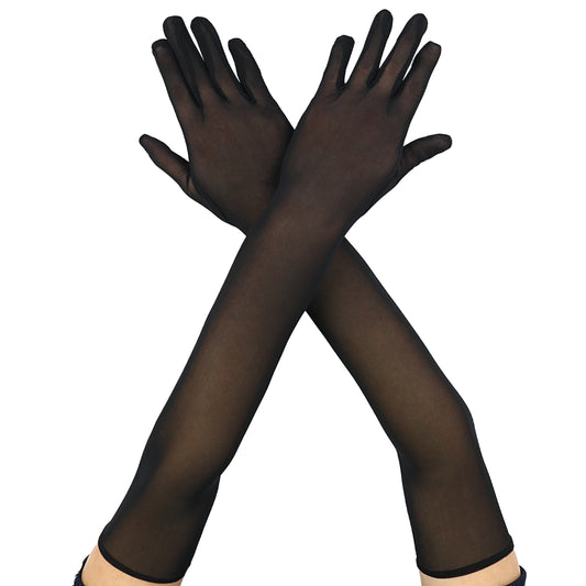 Vin Beauty Women Mesh Gloves Black See Through Long Gloves, Mesh Long Gloves, Women's Sheer Long Finger Gloves, Women Long Gloves for Party Dance Gloves for Women(1 Pair)