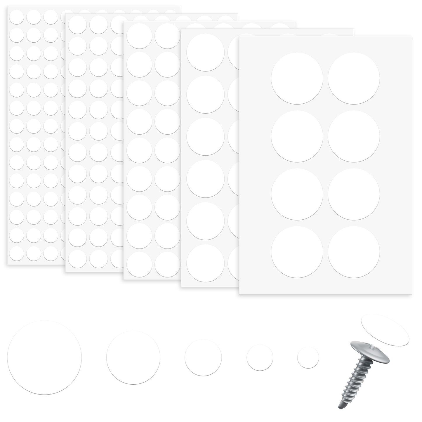 322 Pcs White Screw Cover Stickers, 12mm 15mm 21mm 30mm 50mm