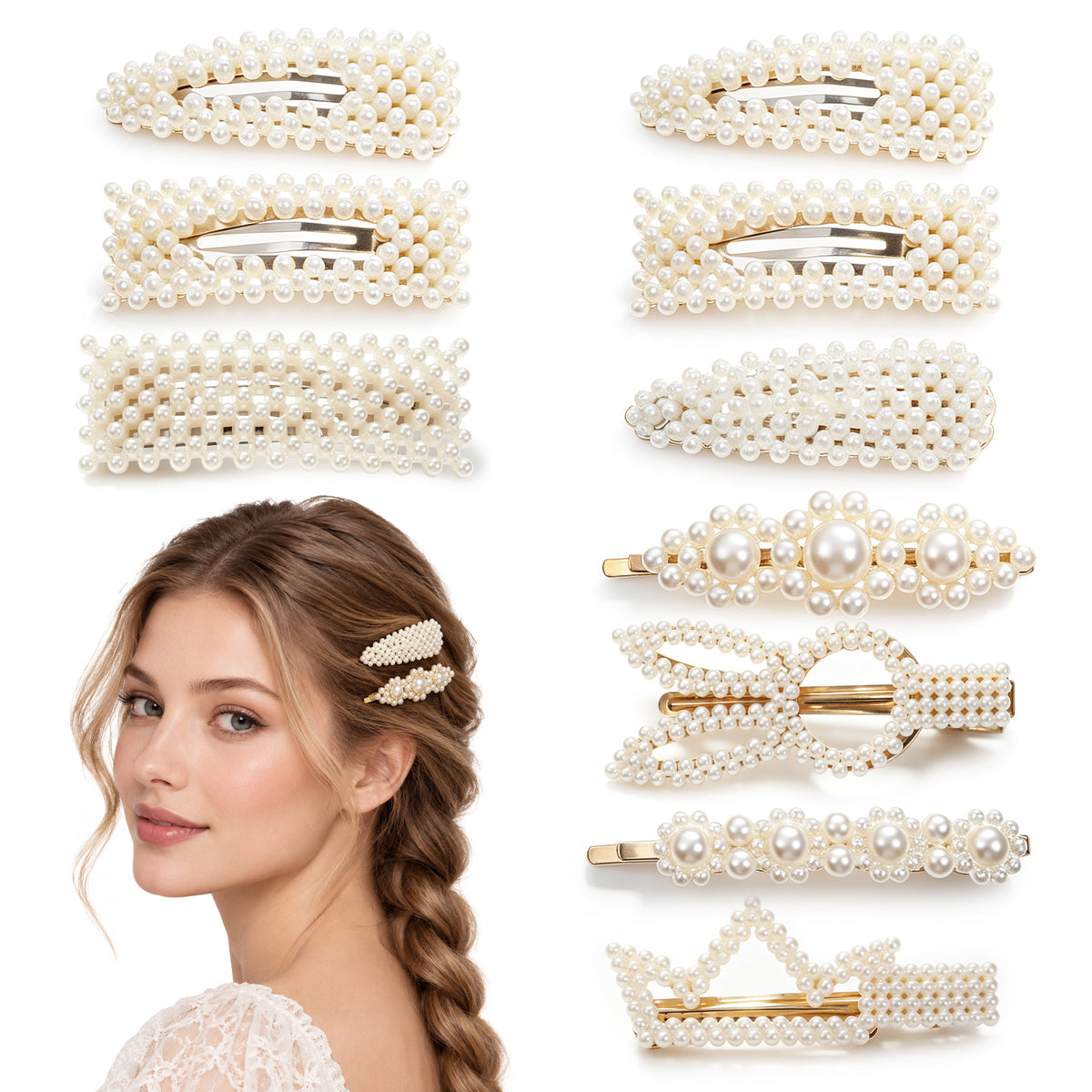 10PCS Pearl Barrettes for Women Pearl Hair Clips for Women