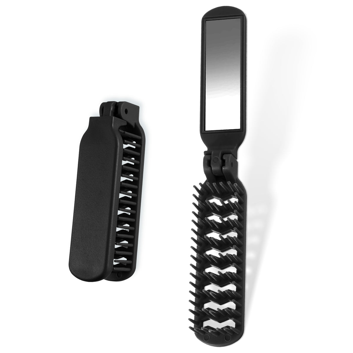 1 Pack Folding Hair Brush with Mirror - Portable Travel Brush for Men & Women, Compact, Slick Back, Thick to Thin, Curly to Straight, Wet & Dry Hair
