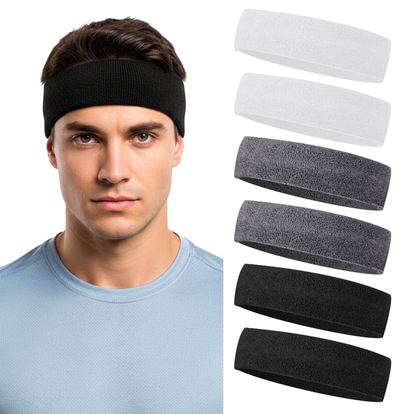 6 Pcs Headband Men, Workout Headbands Sports Sweat Wicking Headband for Basketball, Football, Running Yoga,Hairband for Women and Men