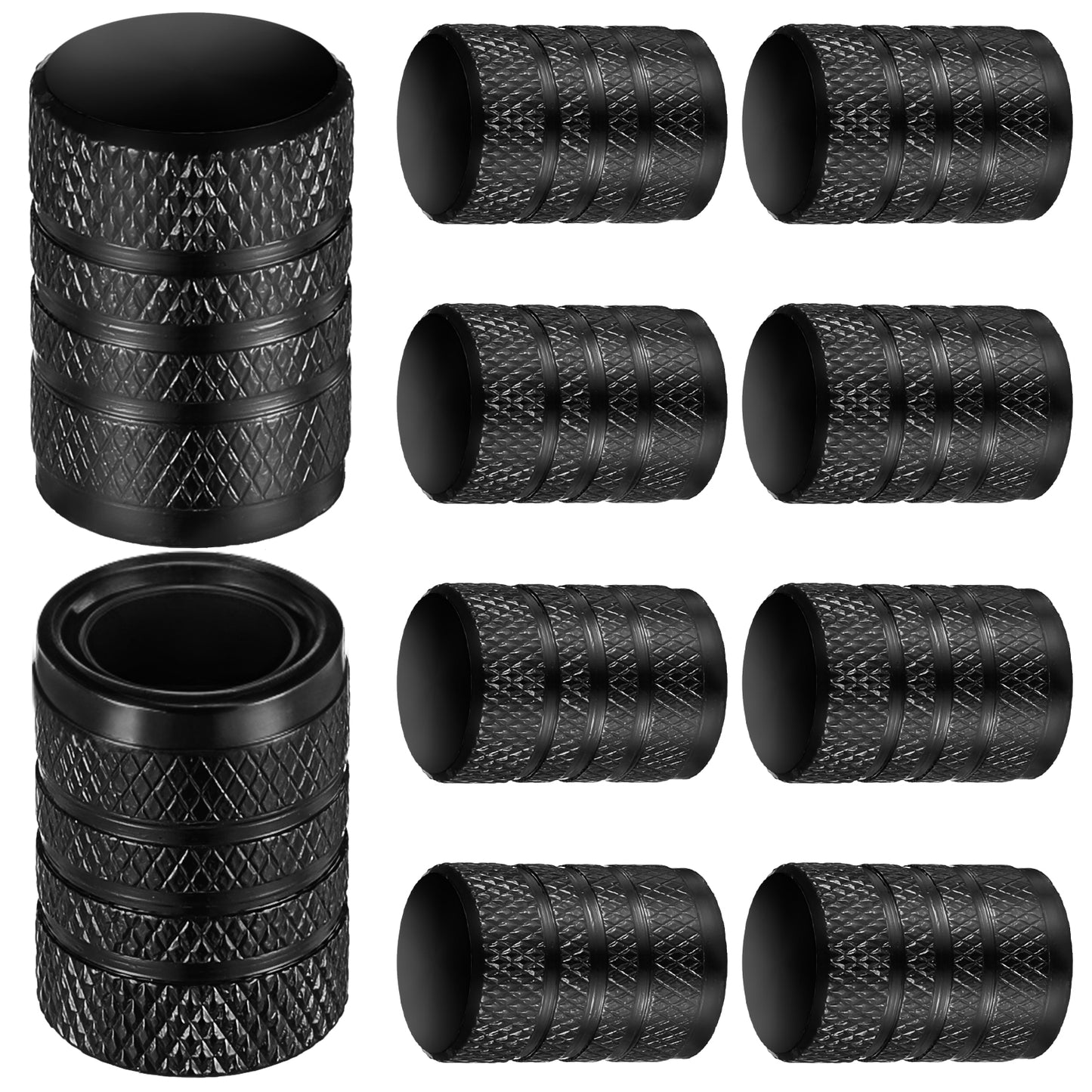 Tire Valve Stem Caps - (10 Pack), Tire Valve Stem Cap Cover, Metal Air Caps with Plastic Liner, Tire Air Caps Metal with Plastic Liner, Corrosion Resistant, Leak-Proof, Universal Stem Covers, Black