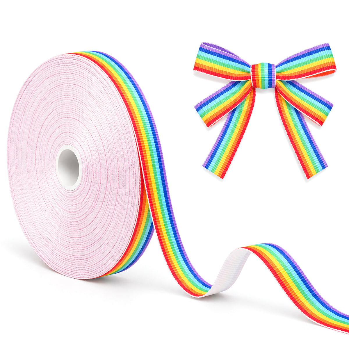 Rainbow Ribbon, 2/5 Inch Colorful Ribbon 55 Yards