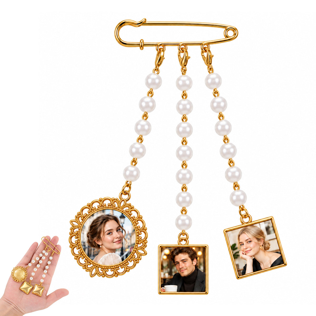 Zelphvt Gold Wedding Bouquet Photo Charms Custom Pins