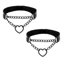 Women Thigh Garter Belt, 2 Pieces Adjustable Heart Garters Belt PU Leather Leg Garter Adjustable Thigh Strap Elastic Gothic Leg Harness with Chains for Women Girls, Black