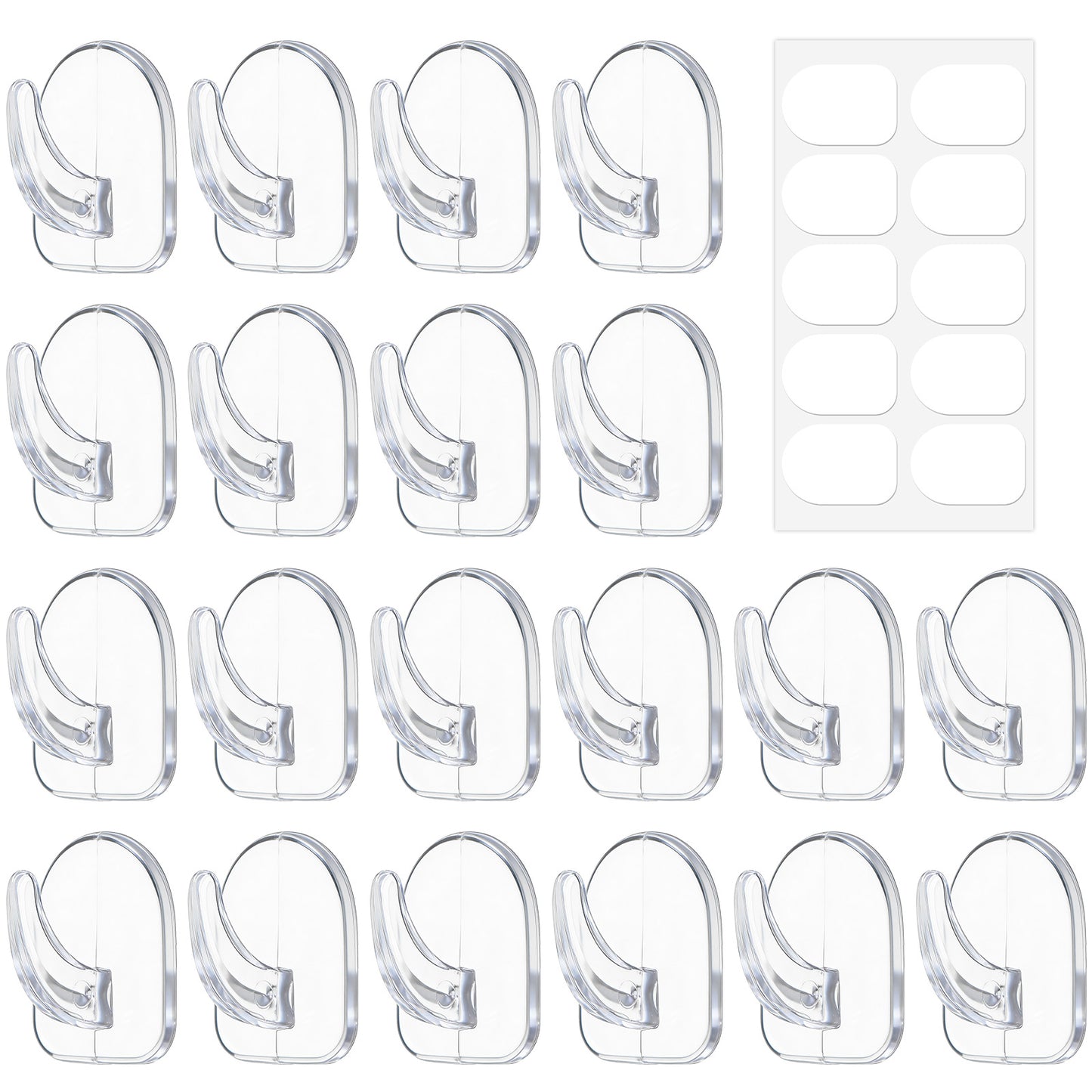 Alrhso 20 Pcs Traceless Clear Hooks with 20 Pcs Glue Small Acrylic Sticky Hooks No Damage Reusable Self-Adhesive Wall Hook for Kitchen Bathroom Bedroom Office