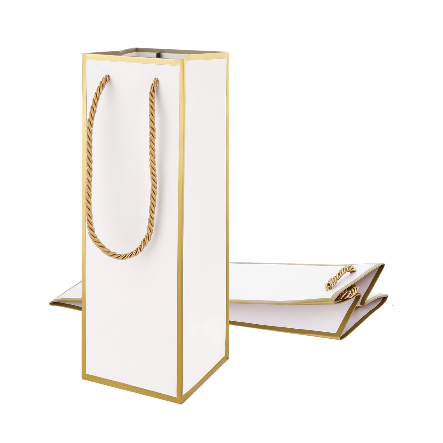 Wine Gift Bags 2 PCS Luxury Wine Bottle Gift Bags, 4"X4"X11" Reusable Liquor Bags with Gold Foil Print, Gold Foil White Wine Bags for Party Wedding Party Anniversary Champagne Wine Bags with Handles