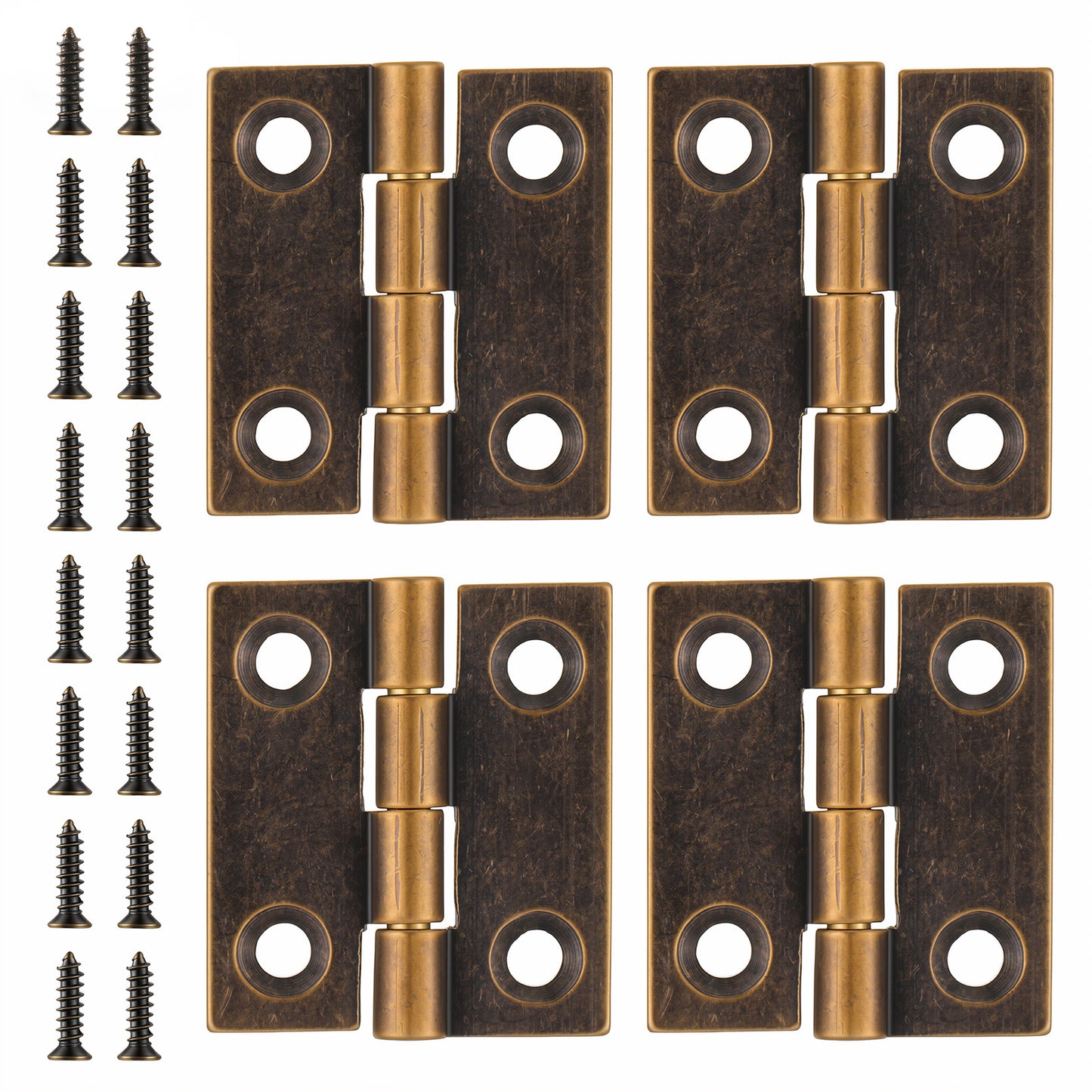 Small Hinges for Wooden Box, 4 Pcs Quality Brass Folding Jewelry Box Hinges 1 Inch Antique Bronze Mini Hinge for Crafts with Mounting Screws for Drawer Closet Cabinet Jewelry Boxes Wooden Case