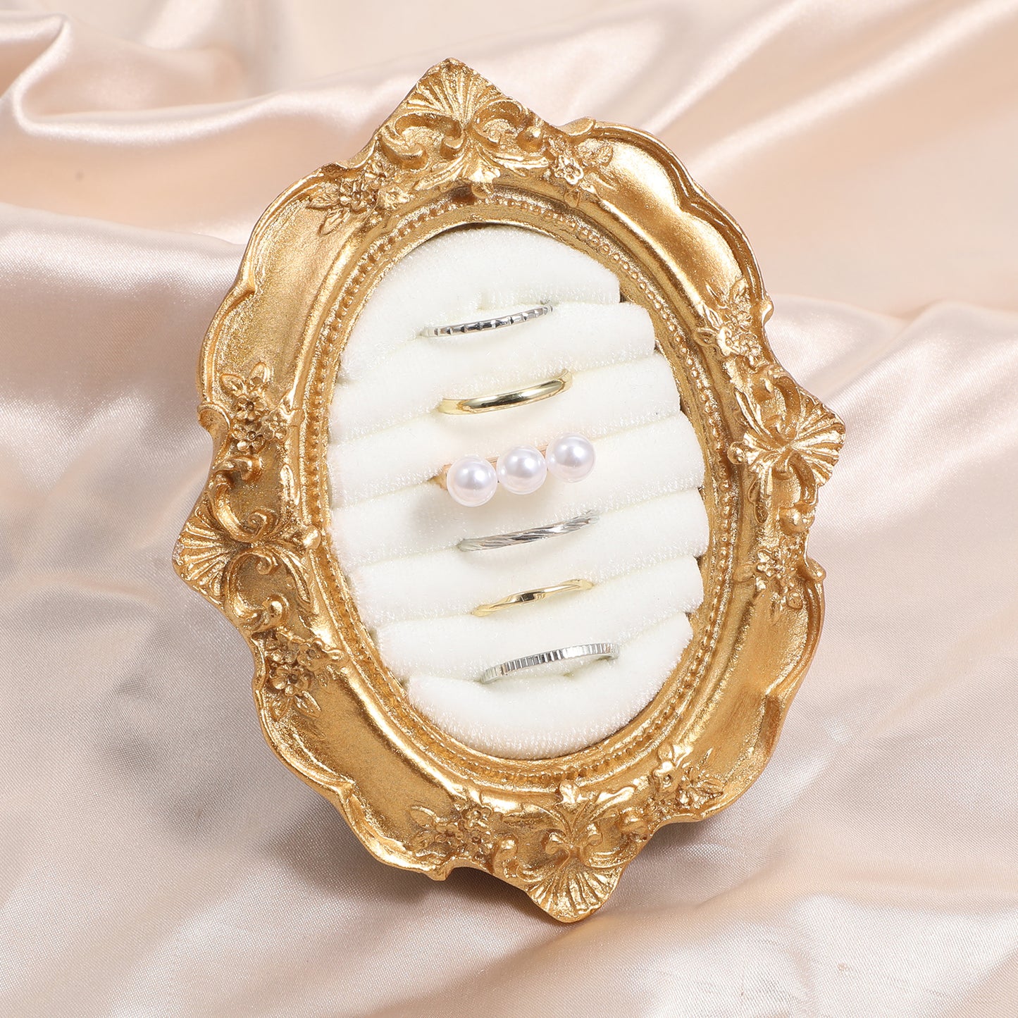 Zelphvt Vintage Ring Holder Oval Rings Display Jewelry Box, Lined Jewelrys Display Stand Engagement Rings Jewelry Organizer Tray Flat Lay Props Wedding Picture Frame Ring Holder for Birthday Gift
