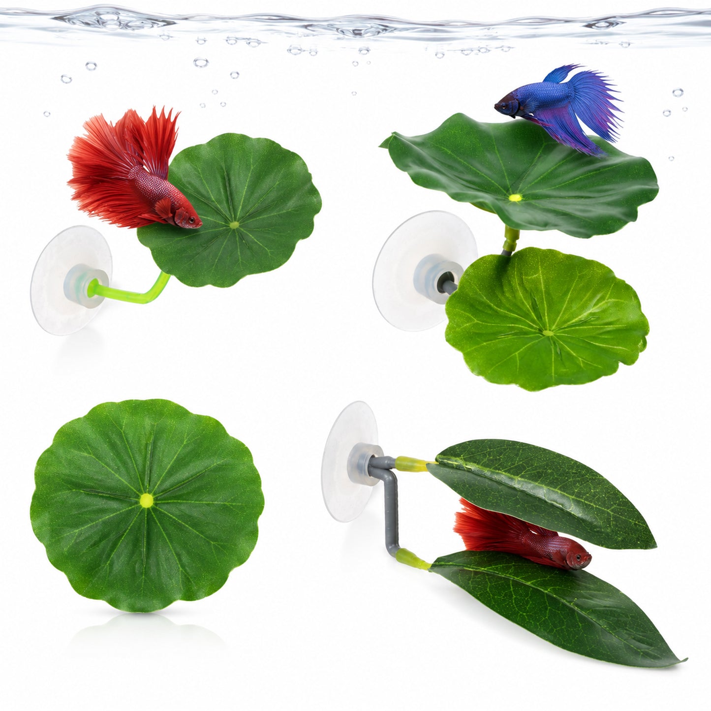 Betta Fish Leaf Hammock, 4 Pcs Plastic Realistic Lotus Leaf Pad Aquarium Plants Decor with Suction Cups Simulating The Natural Habitat for Fish Tank Decorations Betta Sleeping Resting Breeding