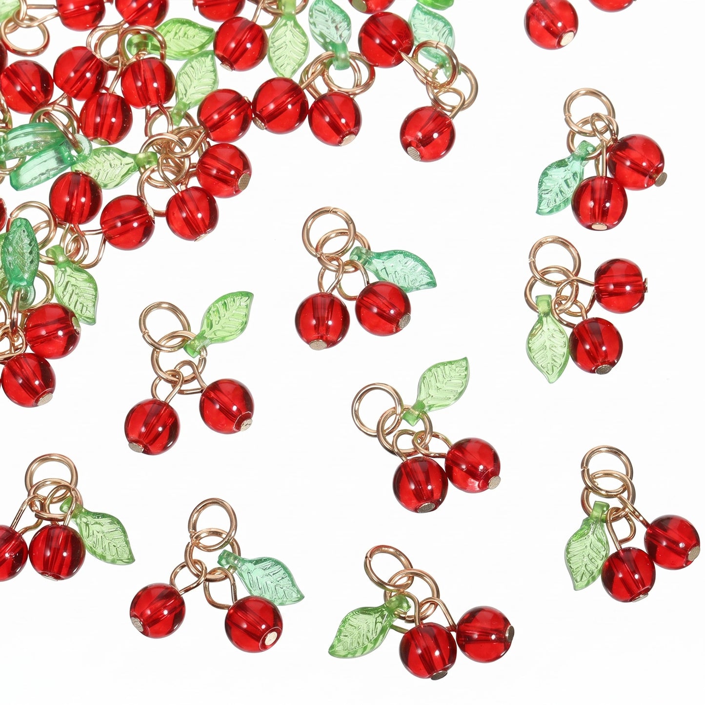 Skrfren 30 Pcs Cute Red Cherry Charms Mini Acrylic Cherry Beaded Charms with Jump Rings for Earrings, Necklaces, Bracelets, Anklets, DIY Handmade Jewelry