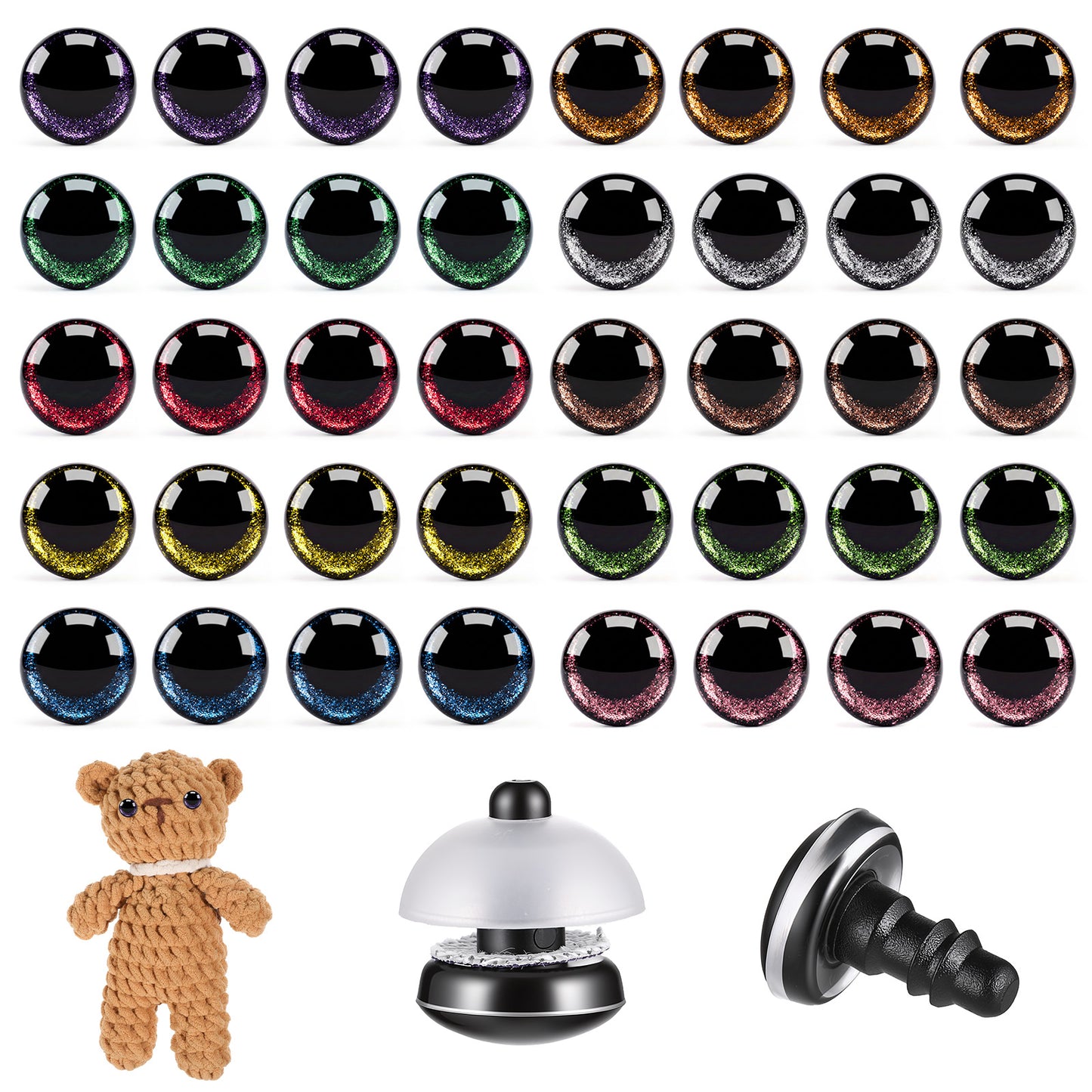 12mm Safety Eyes for Crocheting, 120 Pcs 3D Off-Centered Glitter Doll Eyes with Washers for Crochet Animals, Amigurumi, Stuffed Animals Making(10 Colors)