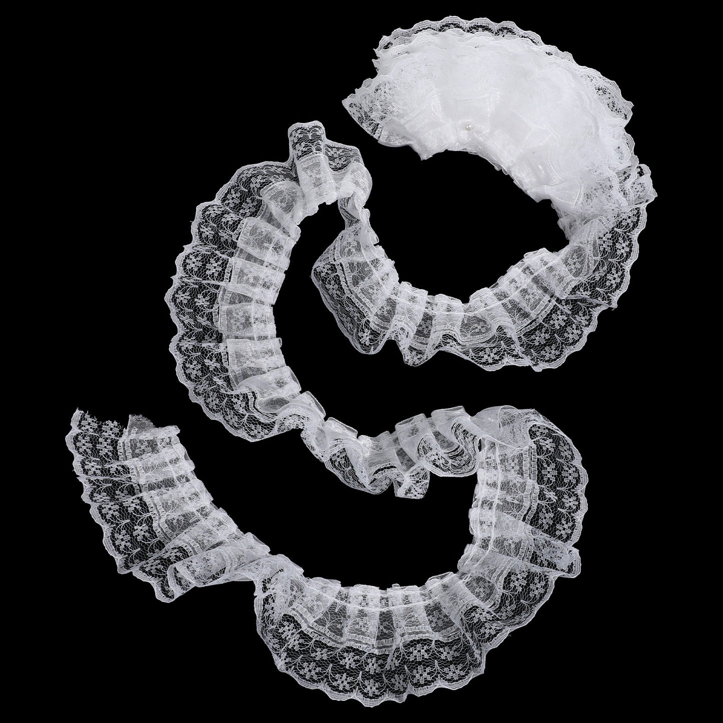 5.5 Yards White Lace Ribbon, 2-Layer Pleated Edge White Lace Ruffle Trim for Crafts Sewing DIY Decoration, 1.8" x 5.5yd