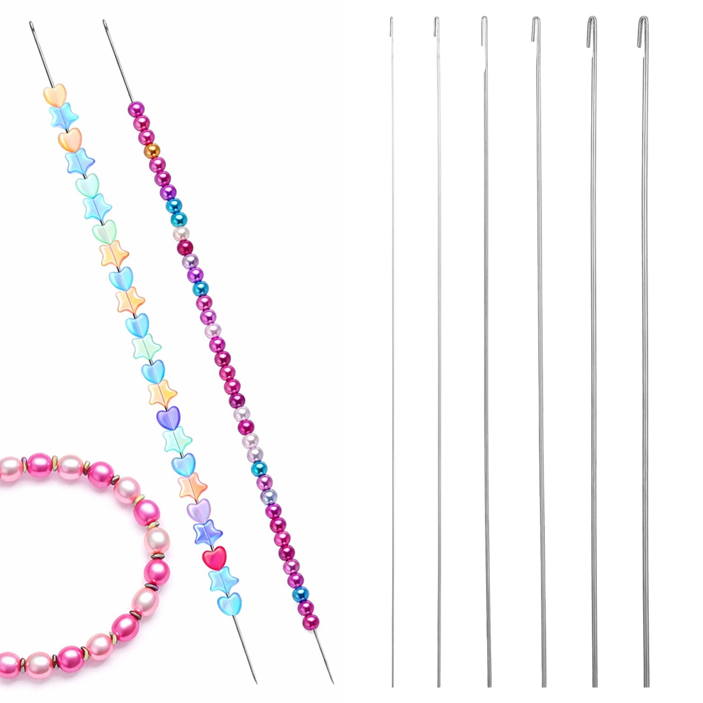 6 PCS Bead Spinner Needles for Jewelry Making, 6 Thickness Styles Beading Needles Long Straight Bead Needle for Beaded Bracelets Necklace Jewelry Making Crafts (0.4/0.5/0.6/0.7/0.8/0.9mm)