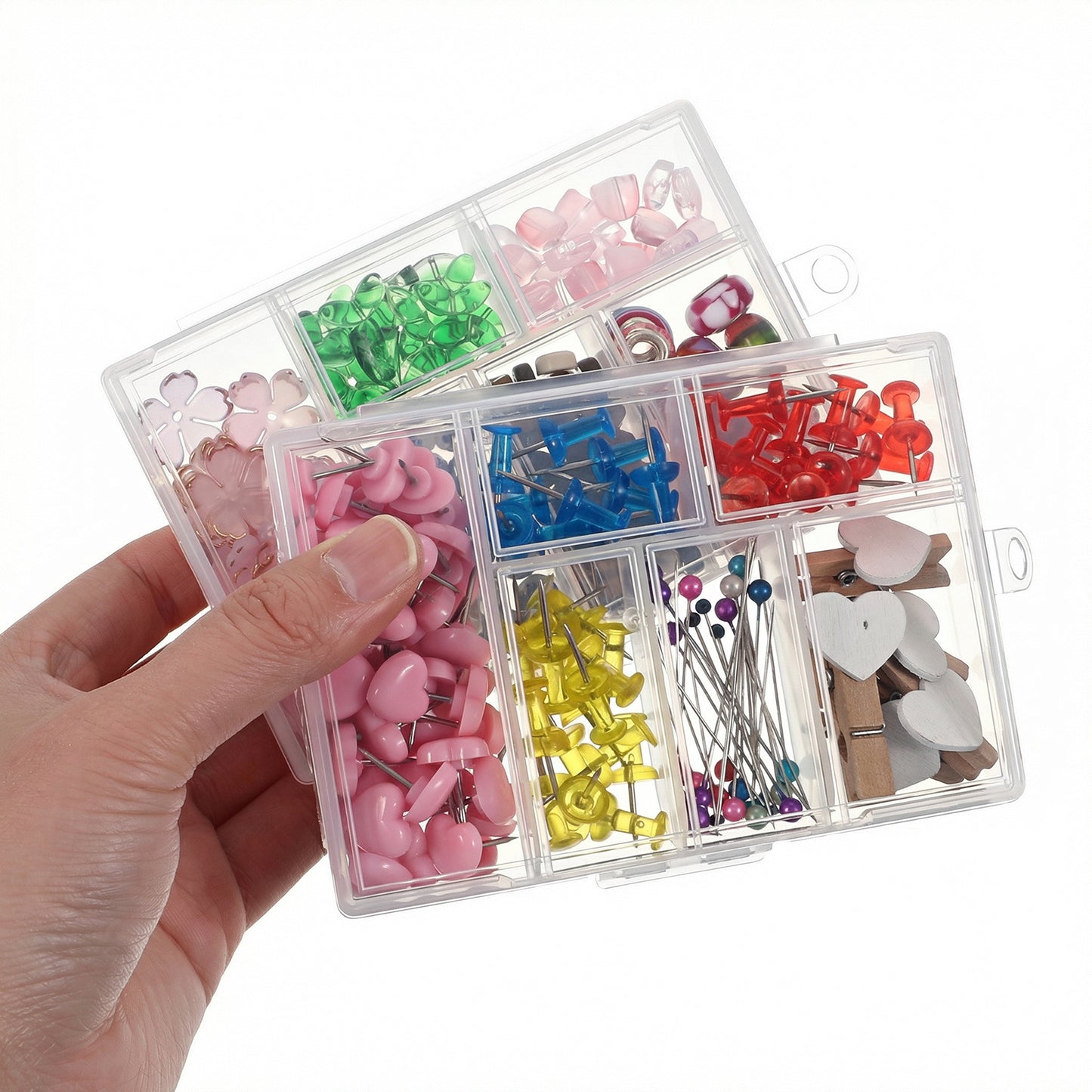 Bruislard 2 Pcs 6 Grids Clear Plastic Storage Box with Dividers, Bead Storage Box Compartment Storage Boxes for Bead Jewelry Screws Small Items DIY Crafts Accessories