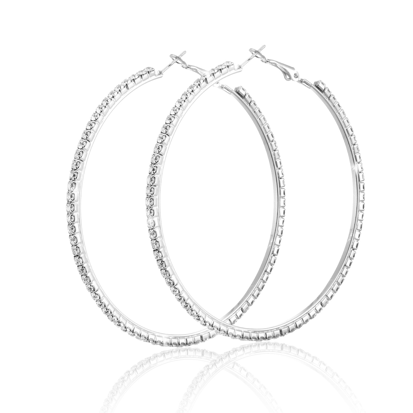 Rhinestone Hoop Earrings for Women, 50 Mm Sparkly Rhinestone Hoops Stylish Silver Rhinestones Hoop Earring Large Hoops Dangle Earrings for Women Wedding Dancing Party Appointment Decor