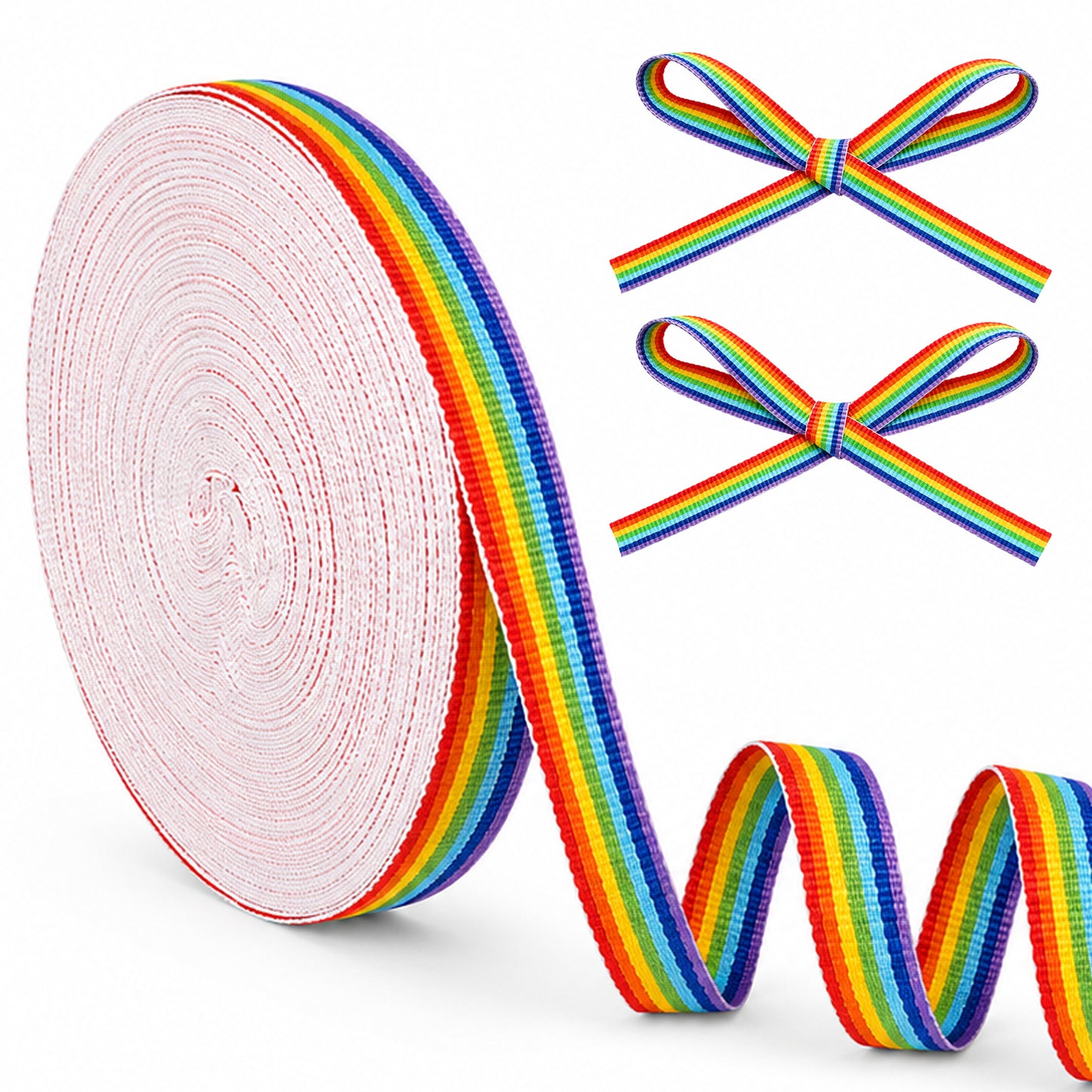 Bruislard 25 Yards Rainbow Striped Ribbon Double Faced Rainbow Ribbon