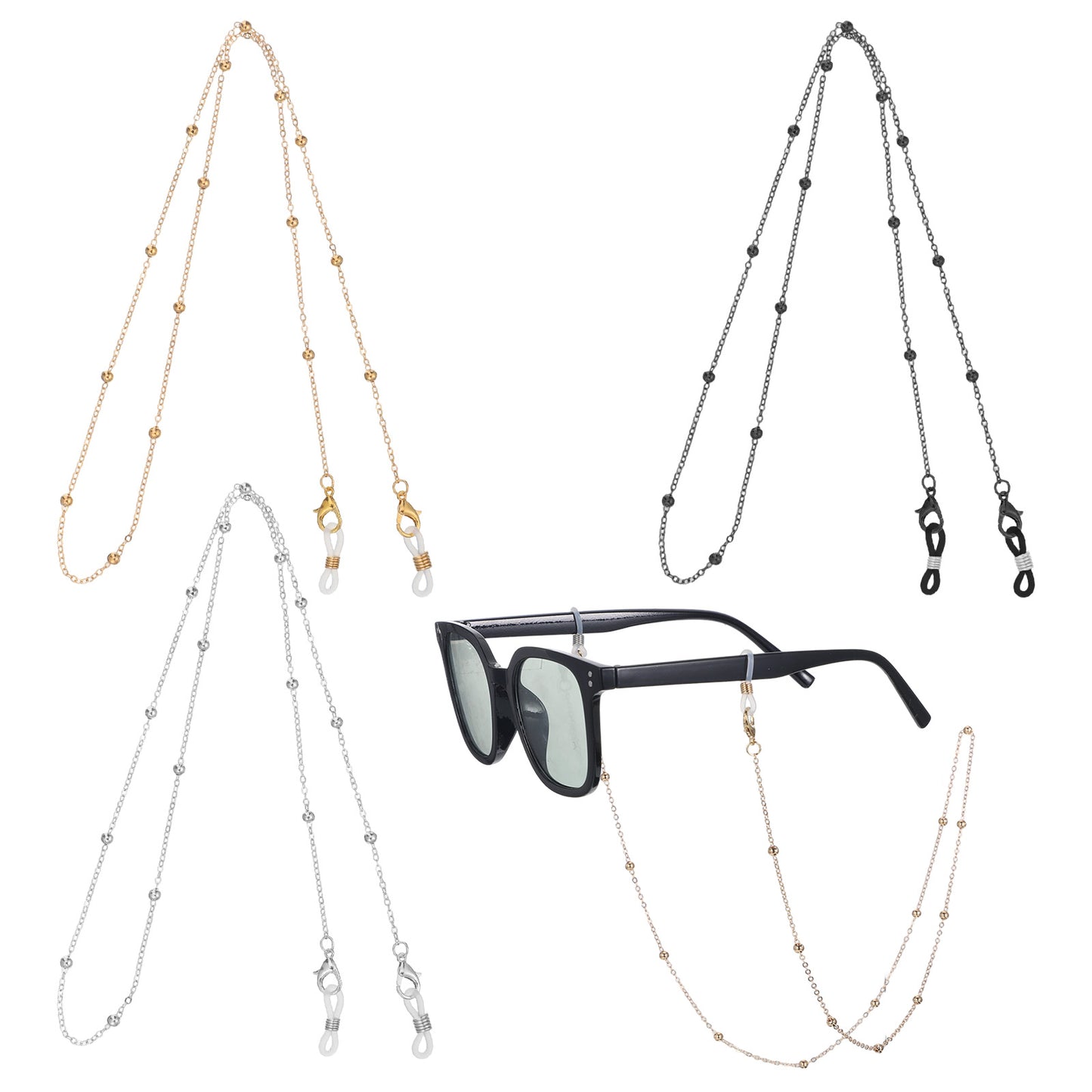 FdcZeyxior 3PCS Eye Glasses Holders Around Neck, Vintage Stylish Glasses Strap Eyeglass Chain for Women with Loop Ring