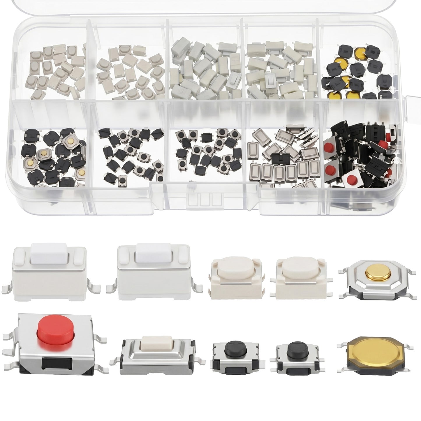 200 Pcs 10 Value Micro Momentary Tactile Push Button Small Touch Push Button Switch Microswitch Tact Assortment Kit Micro Limit Switch for Circuit Board TV Audio Remote Cameras Computers