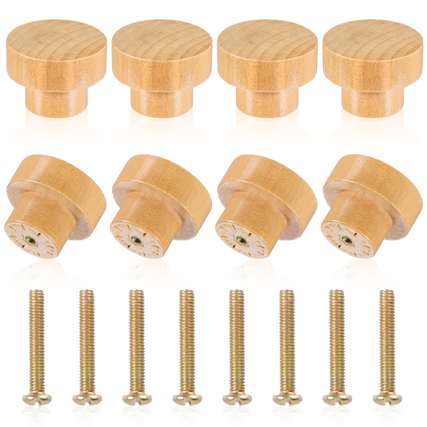 SynHHergyx 8 PCS Wood Drawer Knobs, Flat Top Round Wood Knobs Diameter 1.3" (34mm) Dresser Knobs Natural Wooden Drawer Knobs for Drawer Cabinet Wardrobe Pulls Handles