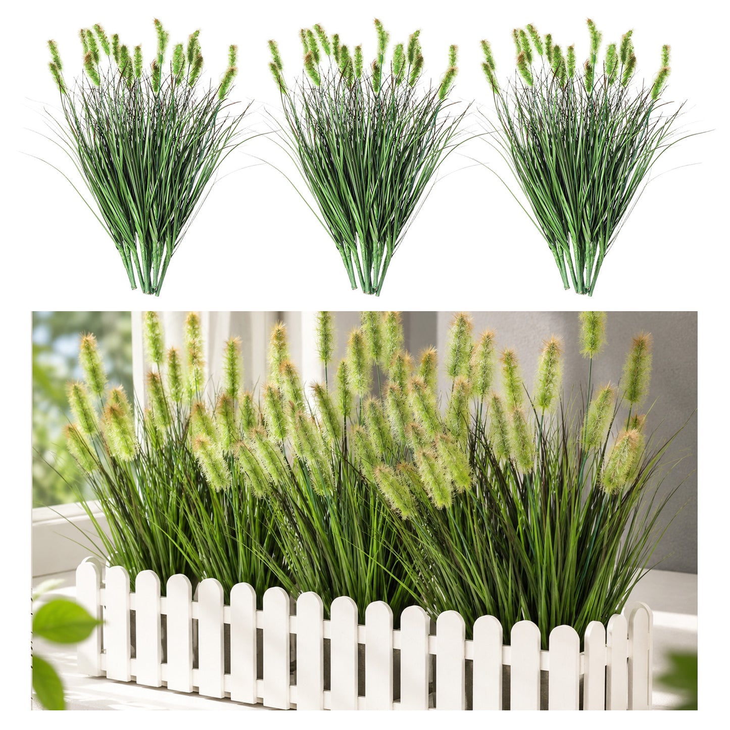 10 Pcs Artificial Onion Grasses, 35cm Fake Grass Faux Greenery Wheat Sea Grass Outdoor UV Resistant Fake Onion Grasses, Artificial Shrubs Faux Plastic Plants for Garden House Planters, Green Red