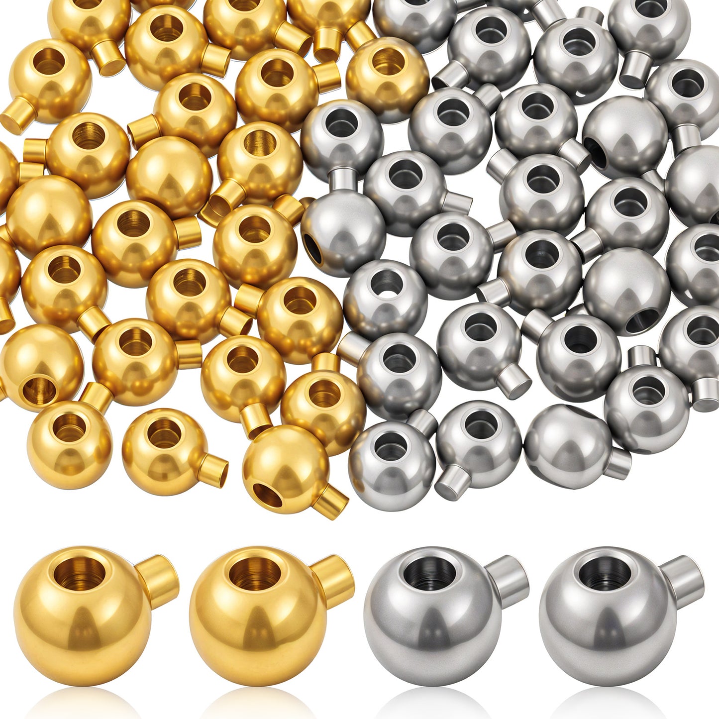 60 PCS Crimping Beads End Caps for Jewelry Making Stopper Beads 3mm Jewelry Crimp Bead for DIY Crafting Bracelets & Necklaces Art and Craft(Gold and Sliver)