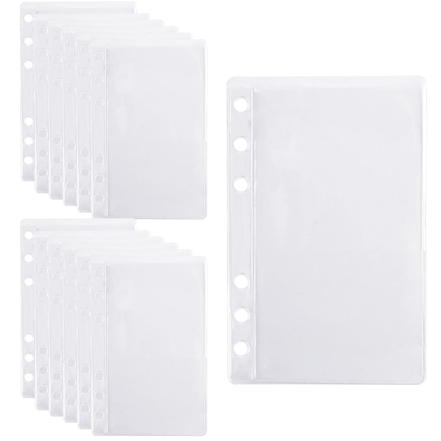 12 Pack A5 Binder Inserts Pockets Cash Envelopes 6 Holes Binder Pouches, Clear PVC Loose Leaf A5 Binder Pouch Sheet Protectors for 6-Ring Notebook Binder Cash Photos Cards Bills