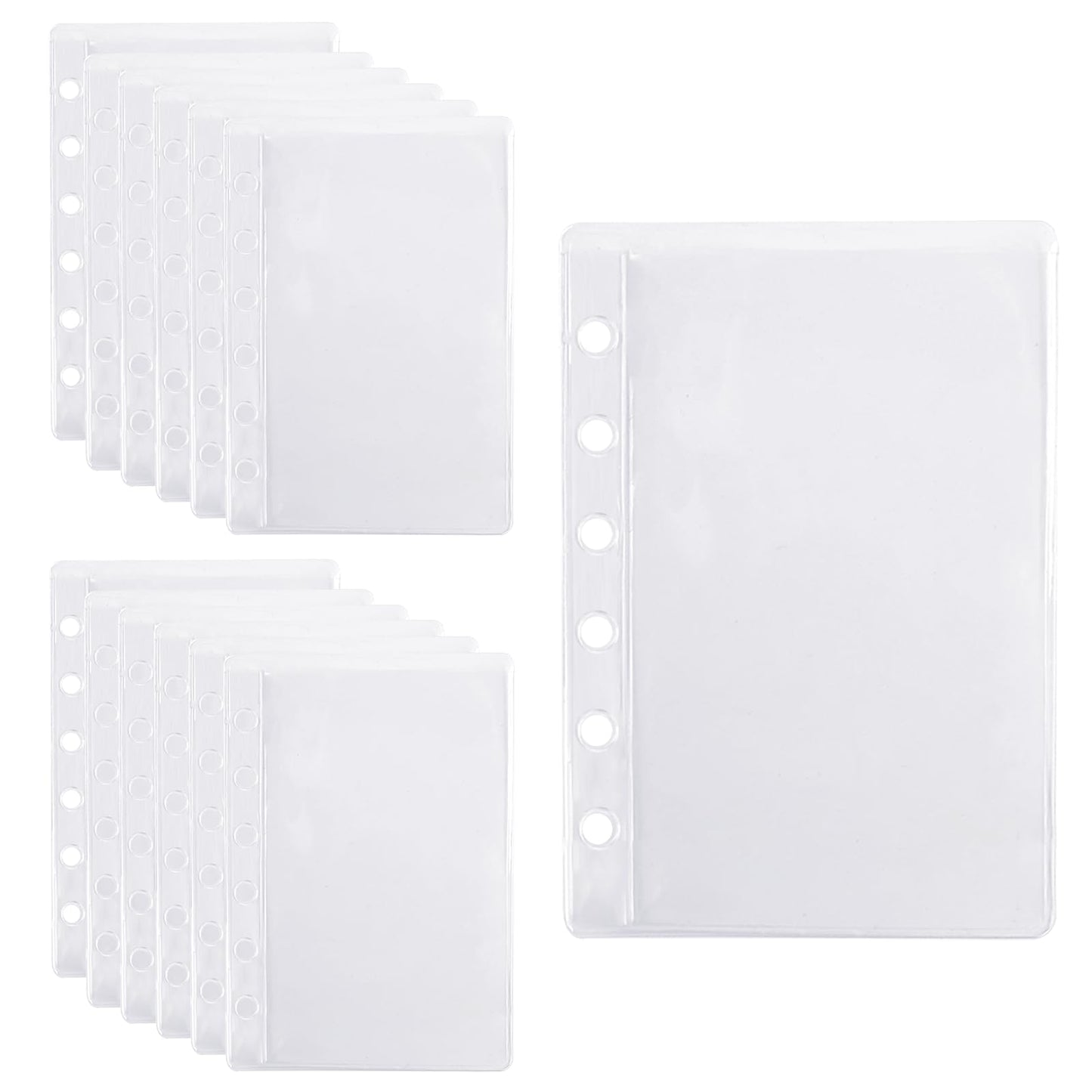 12 Pack A7 Binder Inserts Pockets Cash Envelopes 6 Holes Binder Pouches, Clear PVC Loose Leaf A7 Binder Pouch Sheet Protectors for 6-Ring Notebook Binder Cash Photos Cards Bills