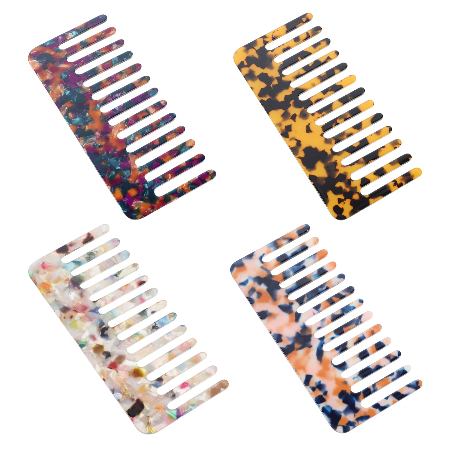 Wide Tooth Combs for Women, 4 Pcs Portable Travel Detangling Comb Tortoise Shell Comb Anti-Static Acetate Large Toothed Hair Styling Comb for Curly Wavy Thick Wet Dry Hair